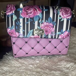 Betsy Johnson Mauve Floral Quilted Shoulder Bag